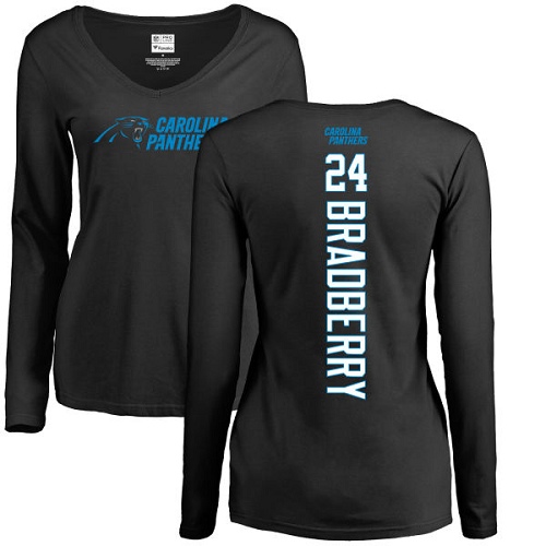 Carolina Panthers Black Women James Bradberry Backer Slim Fit NFL Football #24 Long Sleeve T Shirt->nfl t-shirts->Sports Accessory